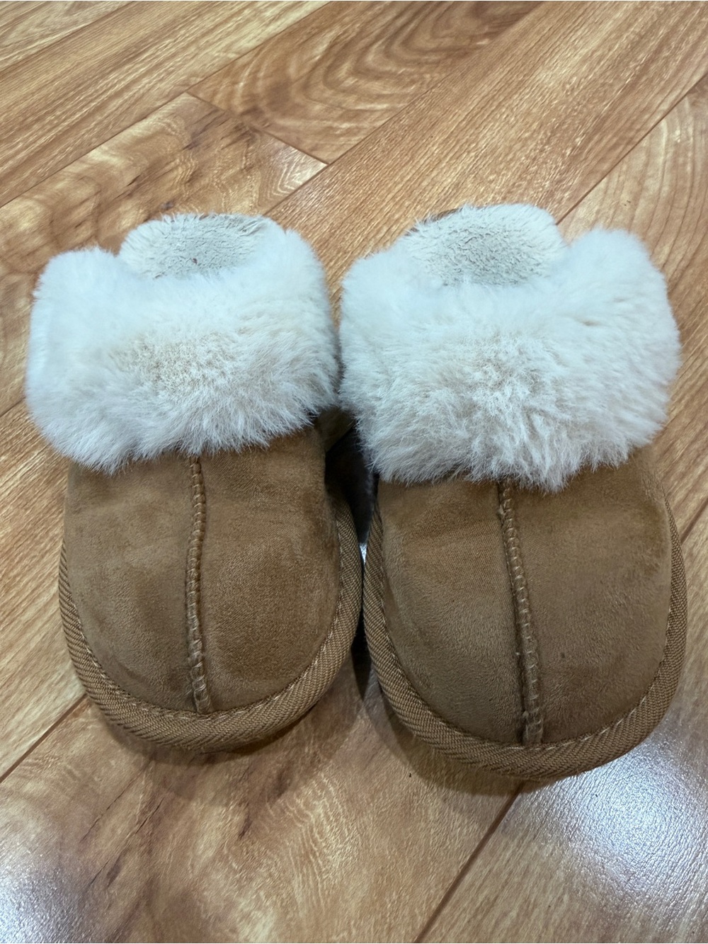Cat & Jack Tan Slipper Mules with Cream Faux Shearling Cuff